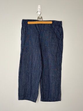 Eileen Fisher Navy Pinstripe Capris M Quiet Luxury Capsule Summer Vacation